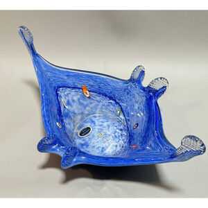 Vintage MURANO Millefiori Details Art Glass Freeform Bowl with Original Sticker